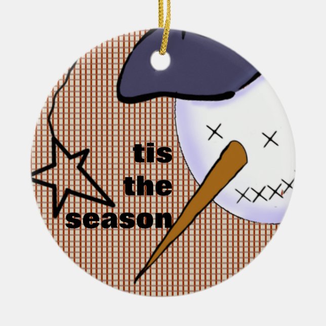 Ornamento De Cerâmica Cute Folk Art Cowboy Snowman (Frente)