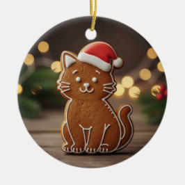 Ornamento De Cerâmica Cute Gingerbread Cat Cookie Christmas