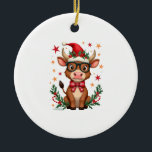 Ornamento De Cerâmica Cute Highland Cow Lover Santa Hat Western Christma<br><div class="desc">Cute Highland Cow Lover Santa Hat Western Christmas Pajamas Long Sleeve T-Shirt (3)</div>