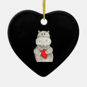 Ornamento De Cerâmica Cute Hippopotamus Segurando Coração Love Hippo