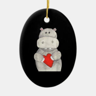 Ornamento De Cerâmica Cute Hippopotamus Segurando Coração Love Hippo