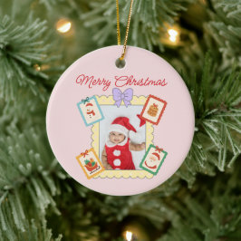 Ornamento De Cerâmica Cute Holiday Keepsake with Festive Pastel Frames