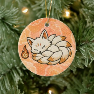 Ornamento De Cerâmica Cute Kitsune Nine Tailed Fox Japanese Folklore