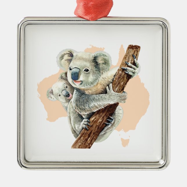 Ornamento De Cerâmica Cute Koala Mãe e Bebê (Frente)