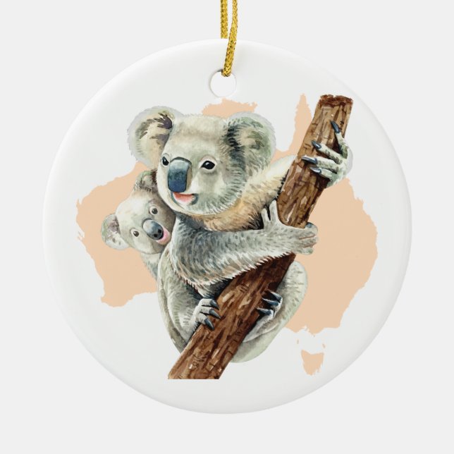 Ornamento De Cerâmica Cute Koala Mãe e Bebê (Frente)