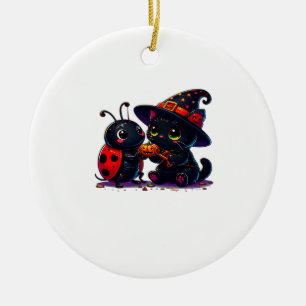 Ornamento De Cerâmica Cute Ladybug e Gato Preto Camiseta Clássica de Hal