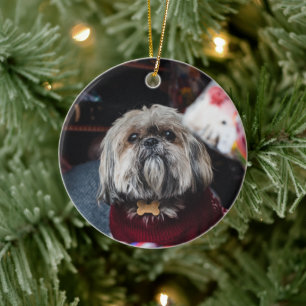 Ornamento De Cerâmica Cute lhasa apso cachorrinho no Natal b