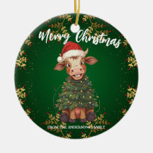 Cute merry Cow Christmas tree calf ox Xmas pattern