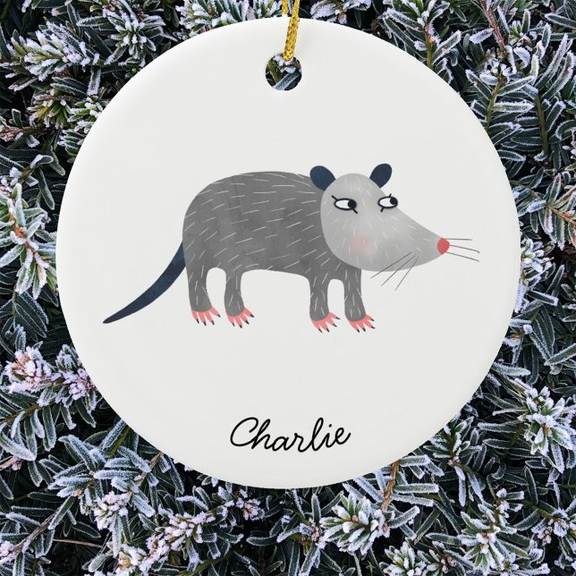 Ornamento De Cerâmica Cute Ogambm Personalizado (Fun possum or opossum personalized custom name Christmas ornament)