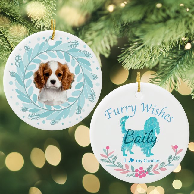 Ornamento De Cerâmica Cute Pastel Blue Cavalier | Custom Christmas (Criador carregado)
