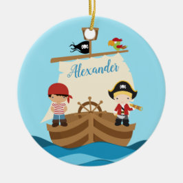 Ornamento De Cerâmica Cute Pirate Boys E Um Grande Nome Personalizado De