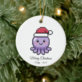 Ornamento De Cerâmica Cute Pixel Art Octopus Santa Hat Christmas Gift