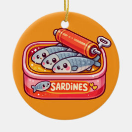 Ornamento De Cerâmica Cute Sardines Can Pink Orange