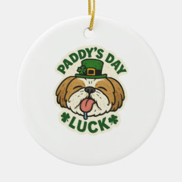 Ornamento De Cerâmica Cute Shih Tzu Leprechaun Sortudo Dia de São Patríc