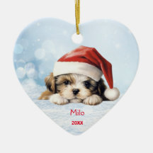 Cute Shih Tzu Puppy Dog Santa Hat Arte