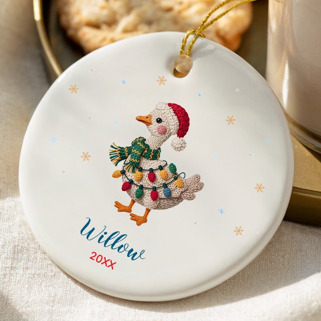 Ornamento De Cerâmica Cute silly goose christmas lights custom (Criador carregado)