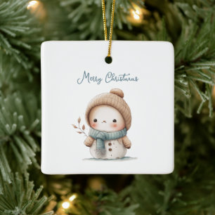 Ornamento De Cerâmica Cute Snowman Cômico Cita Feliz Natal