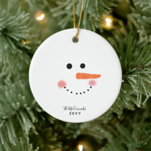 Ornamento De Cerâmica Cute Snowman Face Script Personalized Year