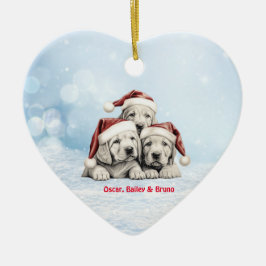 Ornamento De Cerâmica Cute Vizsla Puppies Cães Santa Hat Paw Pencil Art