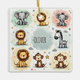 Ornamento De Cerâmica Cute Watercolor Safari Animal Doodes