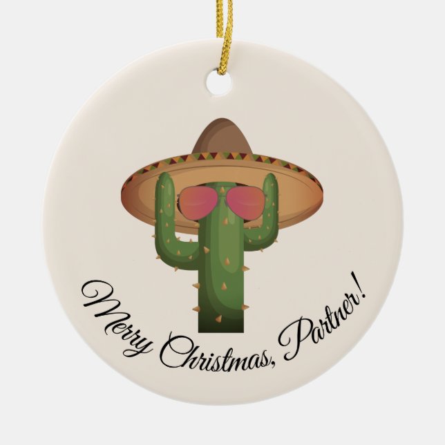 Ornamento De Cerâmica Cute Western Christmas Cactus Custom (Frente)