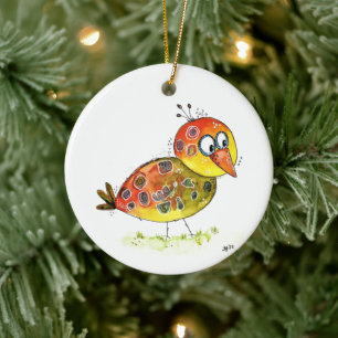 Ornamento De Cerâmica Cute Whimsical Yellow Bird