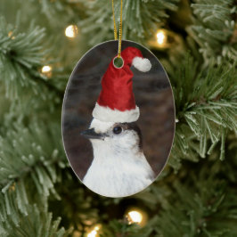 Ornamento De Cerâmica Cute Whiskey Jack Vestindo Feriado Vermelho Santa