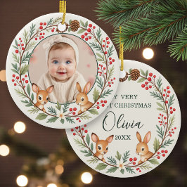 Ornamento De Cerâmica Cute Woodland Baby First Christmas Keepsake