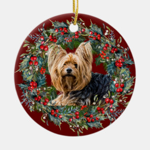 Ornamento De Cerâmica Cute Yorkshire Terrier dog ama Holiday