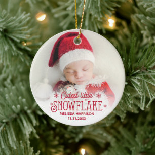 Ornamento De Cerâmica Cutest little snowflake baby first christmas ceram