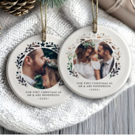 Ornamento De Cerâmica Cutout Enquadrou Foto Primeiro Natal Como Sr & Sra
