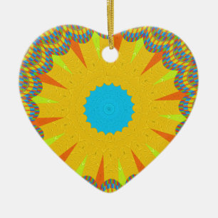 Ornamento De Cerâmica Cyan e Dourada Mandala Art Impressão