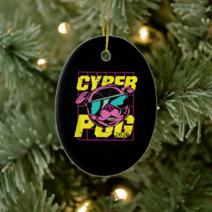 Ornamento De Cerâmica Cyber Pug   Cachorro Legal