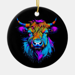 Ornamento De Cerâmica Cyberpunk Colorous Ai Highland Cow Natal