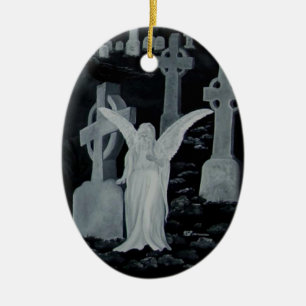 Ornamento De Cerâmica Da noite no cemitério - anjos