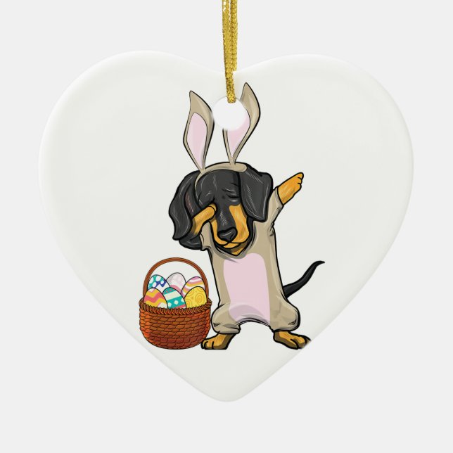 Ornamento De Cerâmica Dabbing Easter Bunny Dachshund Doxie Girls Design (Frente)