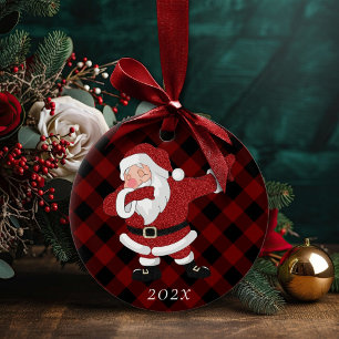 Ornamento De Cerâmica Dabbing Red Xadrez Papai Noel   Buffalo Russo Dive