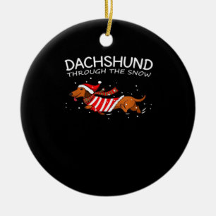 Ornamento De Cerâmica Dachshund Através Da Neve Cachorro Engraçado Natal