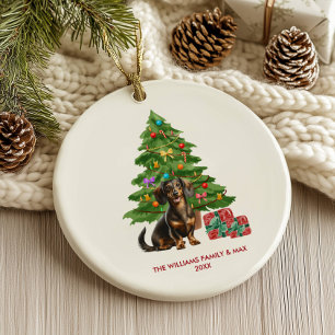 Ornamento De Cerâmica Dachshund Cachorro Natal Personalizado