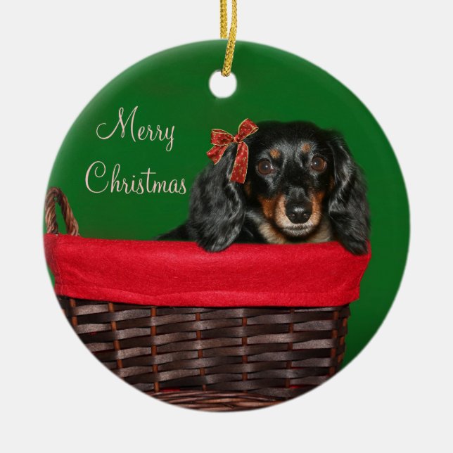 Ornamento De Cerâmica Dachshund Christmas (Frente)