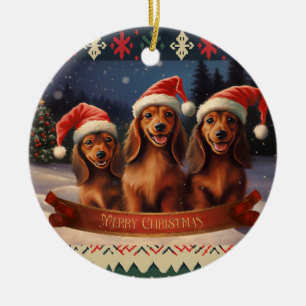Ornamento De Cerâmica Dachshund Christmas