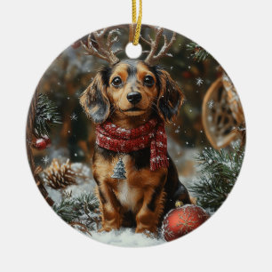 Ornamento De Cerâmica Dachshund Christmas