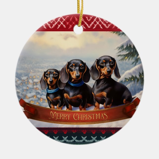 Ornamento De Cerâmica Dachshund Christmas (Frente)