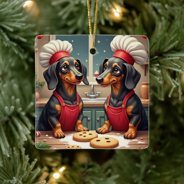 Ornamento De Cerâmica Dachshund Christmas Cookie Bakers Holiday Painting (Árvore)