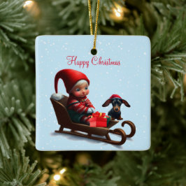 Ornamento De Cerâmica Dachshund Christmas Elf