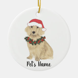 Ornamento De Cerâmica Dachshund Creme Inglês Papai Noel Natal