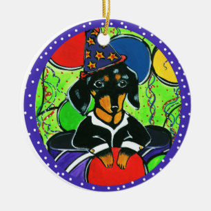 Ornamento De Cerâmica Dachshund de Aniversário Fofo