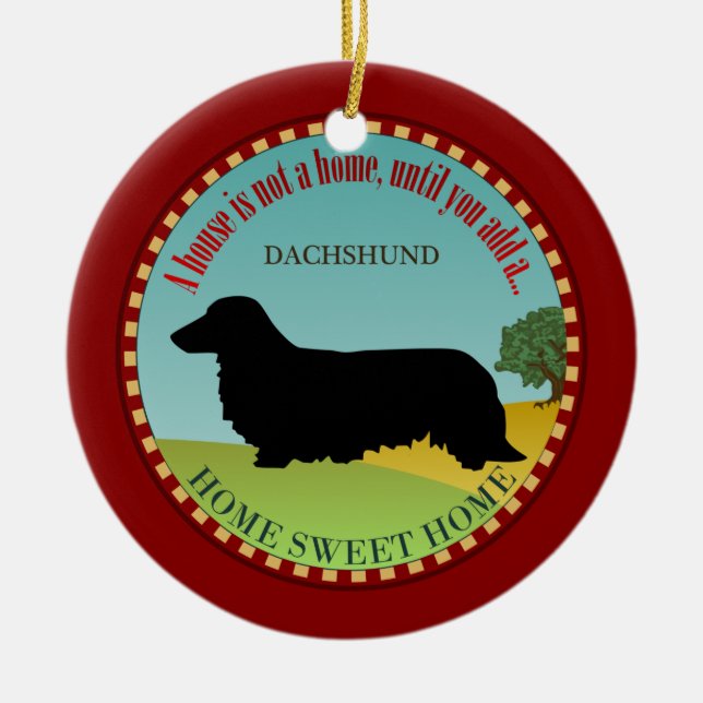Ornamento De Cerâmica Dachshund [de cabelos compridos] (Frente)