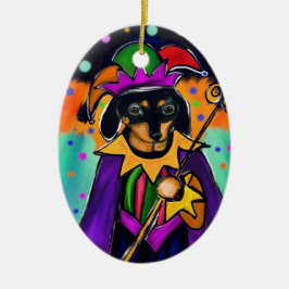 ORNAMENTO DE CERÂMICA DACHSHUND DE CARNAVAL