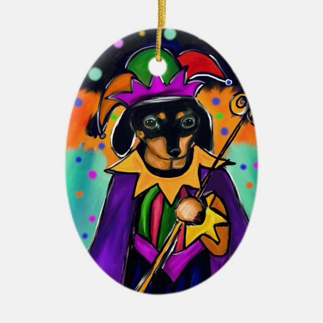 ORNAMENTO DE CERÂMICA DACHSHUND DE CARNAVAL (Frente)